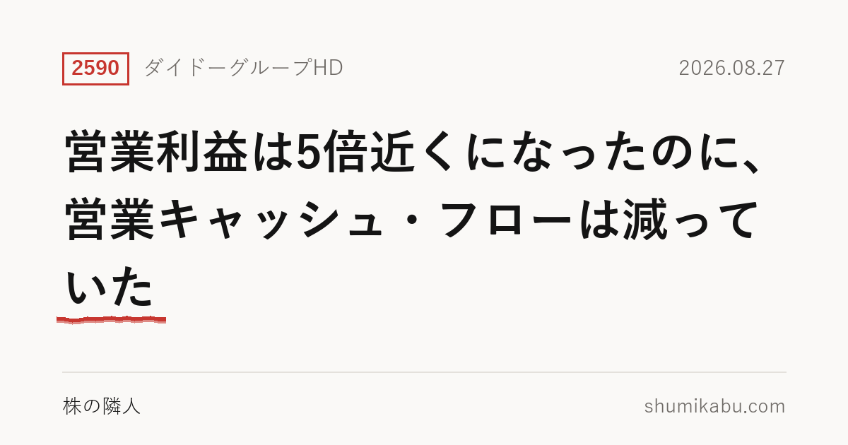 ダイドーグループHD（2590）中間決算分析――営業利益は5倍近くになったのに、営業キャッシュ・フローは減っていた