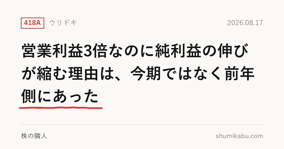 ウリドキ（418A）中間決算分析――営業利益3倍なのに純利益の伸びが縮む理由は、今期ではなく前年側にあった