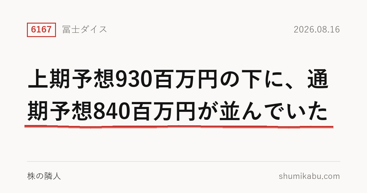 冨士ダイス（6167）第1四半期決算分析――上期予想930百万円の下に、通期予想840百万円が並んでいた